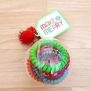 Spiral Colorful hair Tie Set 5 pieces Green/Red/Silver